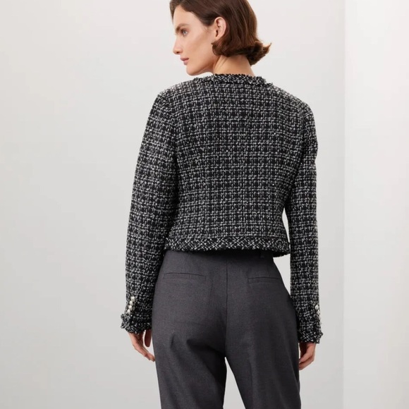 Derek Lam Tweed Scoop Neck Cropped Blazer Jacket - Picture 3 of 16